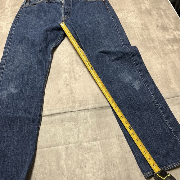 Levis 501 Jeans Mens 36x32 Straight Dark Wash Blue Button Fly Denim - Picture 4 of 10